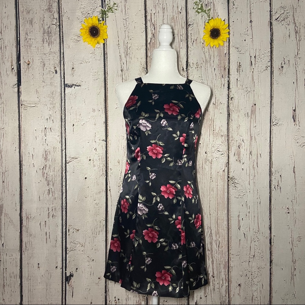 DBY black floral silk zip up size 5 dress